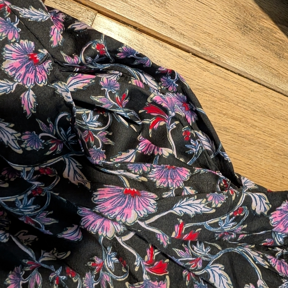 Nwt Women's Gap Black Ruffle Long Sleeve Midi Floral Dress Size Medium - Picture 7 of 7